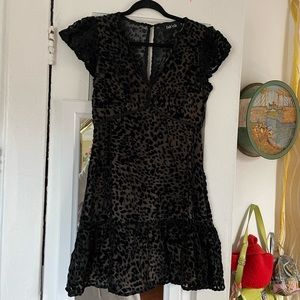 velvet cheetah animal print burnout v neck black dress